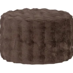 WOOOD Olven Poef Laag - Fluffy Stof - Bruin - 36x60x60