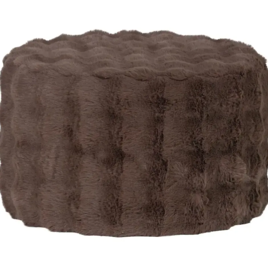 WOOOD Olven Poef Laag - Fluffy Stof - Bruin - 36x60x60