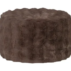 WOOOD Olven Poef Laag - Fluffy Stof - Bruin - 36x60x60