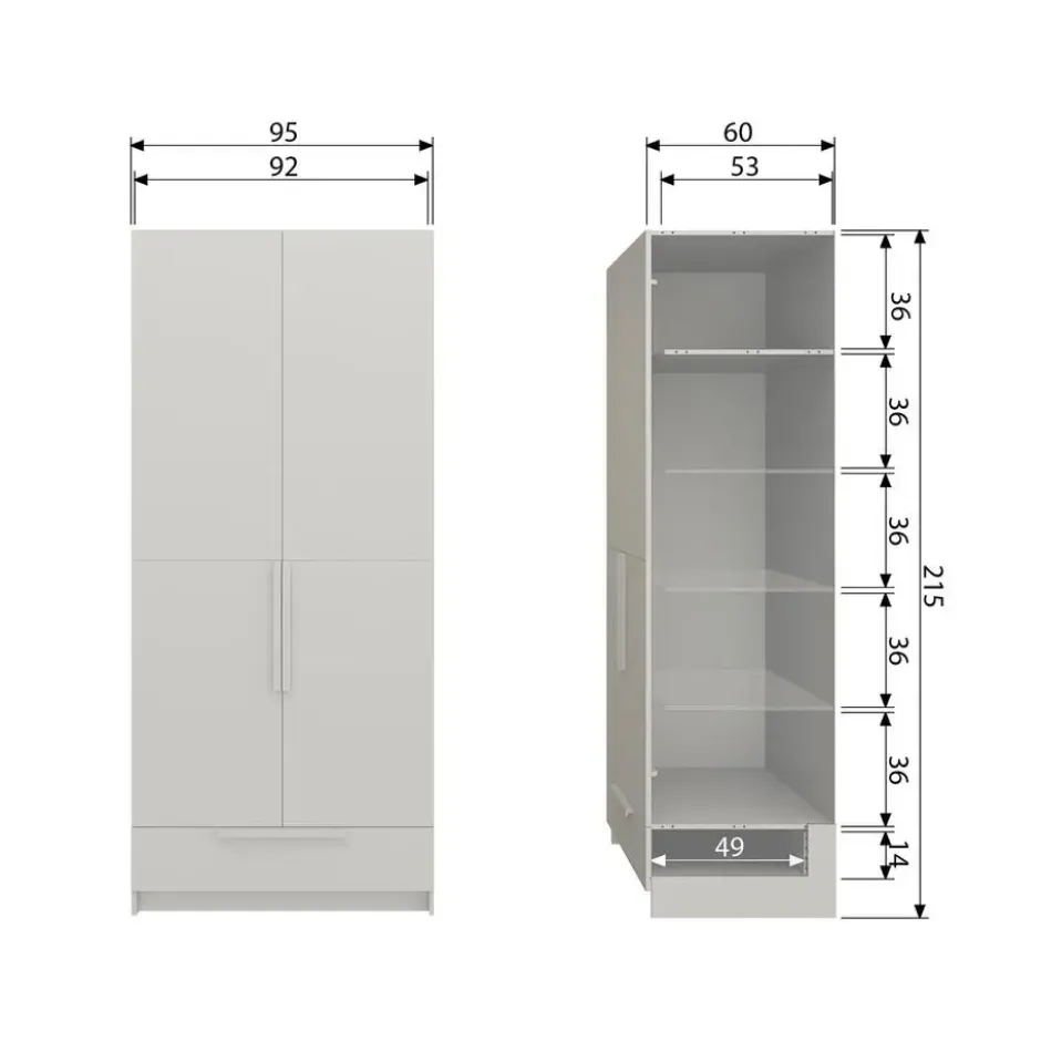 WOOOD Pure 2-deurs Hang/Legkast Splitdeur - Grenen - Dust - 215x95x60
