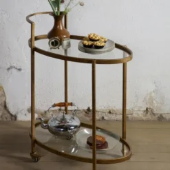 WOOOD Push Trolley - Metaal - Antique Brass - 86x67x35