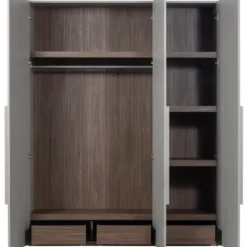 WOOOD Rens Kledingkast 3-Deurs - Noten/Grijs - 210x165x58