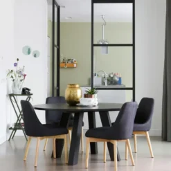 WOOOD Rhonda Eetkamertafel XL - Eiken - Blacknight - Ø150 cm