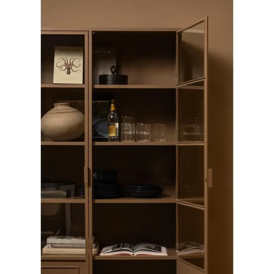 WOOOD Ronja Vitrinekast - Metaal - Military Brown - 189x110x43
