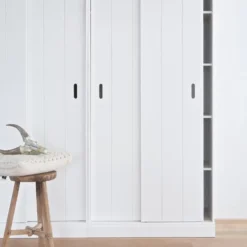 WOOOD Row Plankenkast Met Schuifdeuren - Grenen - Wit - 195x85x44