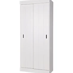 WOOOD Row Plankenkast Met Schuifdeuren - Grenen - Wit - 195x85x44