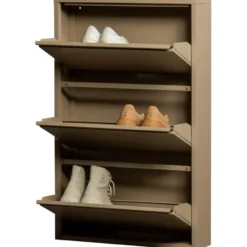 WOOOD Sabine 3-Vaks Schoenenkast - Metaal - Zand - 103x66x16