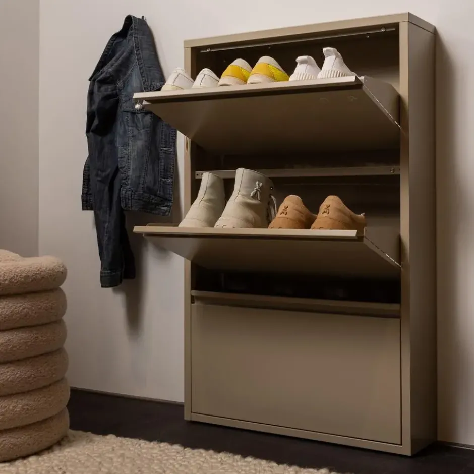 WOOOD Sabine 3-Vaks Schoenenkast - Metaal - Zand - 103x66x16