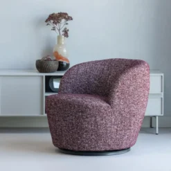 WOOOD Serra Draaifauteuil - Melange Stof - Bordeauxrood - 68x70x77