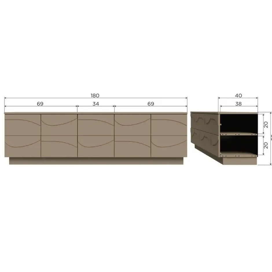 WOOOD Teo TV-Meubel - Grenen - Mud - 52x180x40