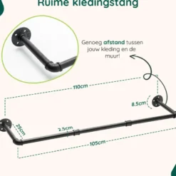 XIVADA Kledingrek Zora - Metaal - Draagkracht 30 KG - 110 cm - Zwart