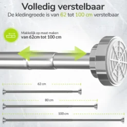 XIVADA Kledingstang Vigo - Zonder boren - Verstelbaar - Zilver