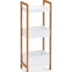Zeller Badkamerkastje - hout - 3 planken - wit/bruin - 28 x 74 cm