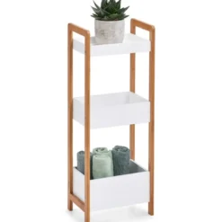 Zeller Badkamerkastje - hout - 3 planken - wit/bruin - 28 x 74 cm
