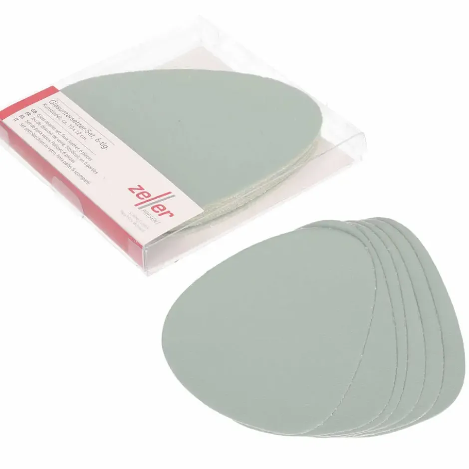 Zeller Glazenonderzetters - 6x stuks - Lederlook groen - 10x12cm