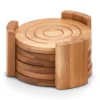 Zeller Onderzetters - 6x - in houder - bamboe hout - 10 cm