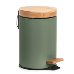 Zeller Pedaalemmer - 3L - salie groen - metaal en bamboe - 24 cm