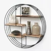 Zwart metalen wandrek met 4 houten plankjes - Rond - 50x11 cm