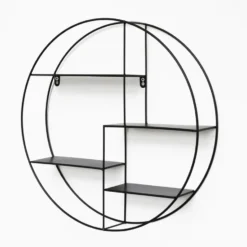 Zwart metalen wandrek met 4 plankjes - Rond - 50x10 cm