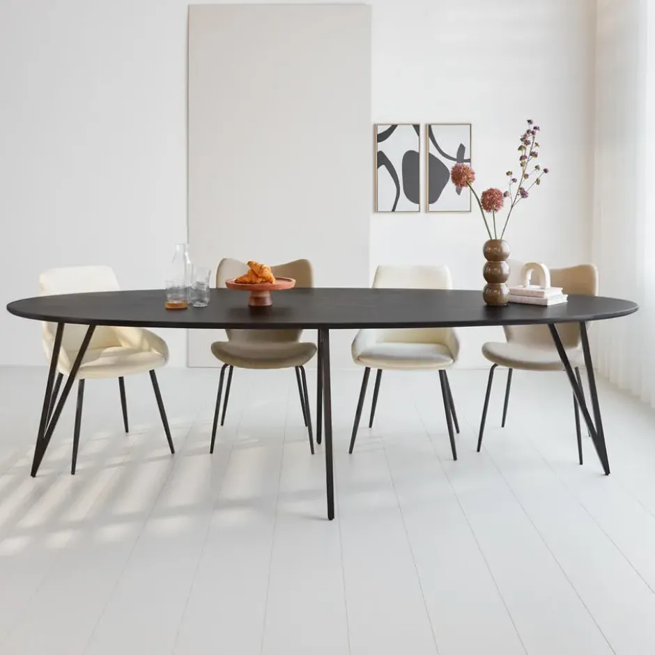Zwart ovale eettafel Cesar 270x110 cm - Mangohout - Zwart