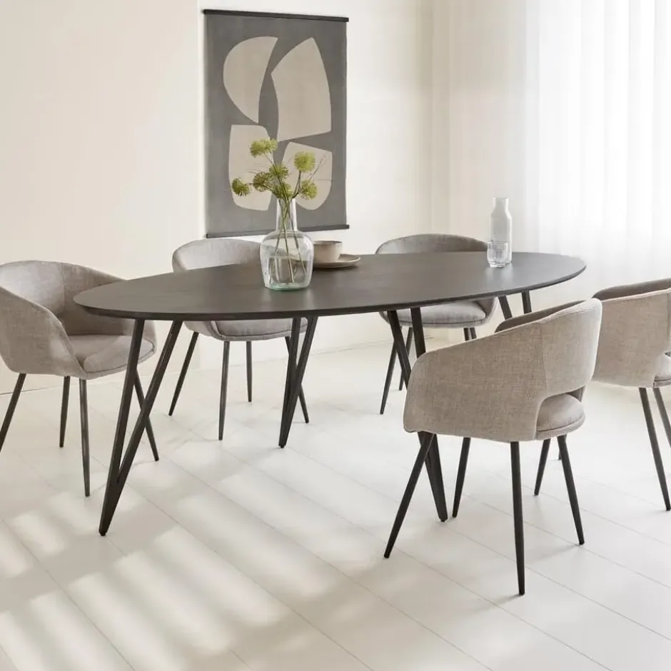 Zwart ovale eettafel Cesar 270x110 cm - Mangohout - Zwart
